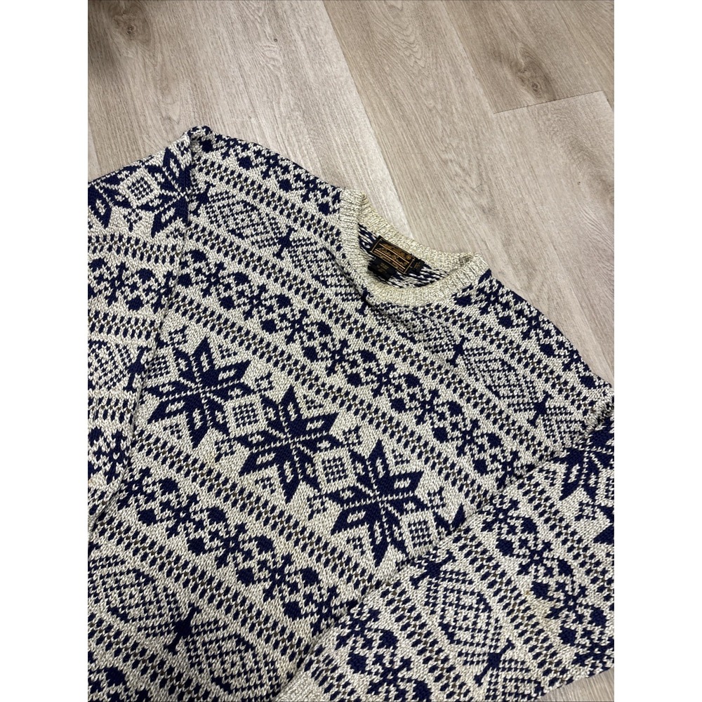 Vintage 90s Eddie Bauer Made in USA Chunky Cotton Knit Geometric Sweater Mens L